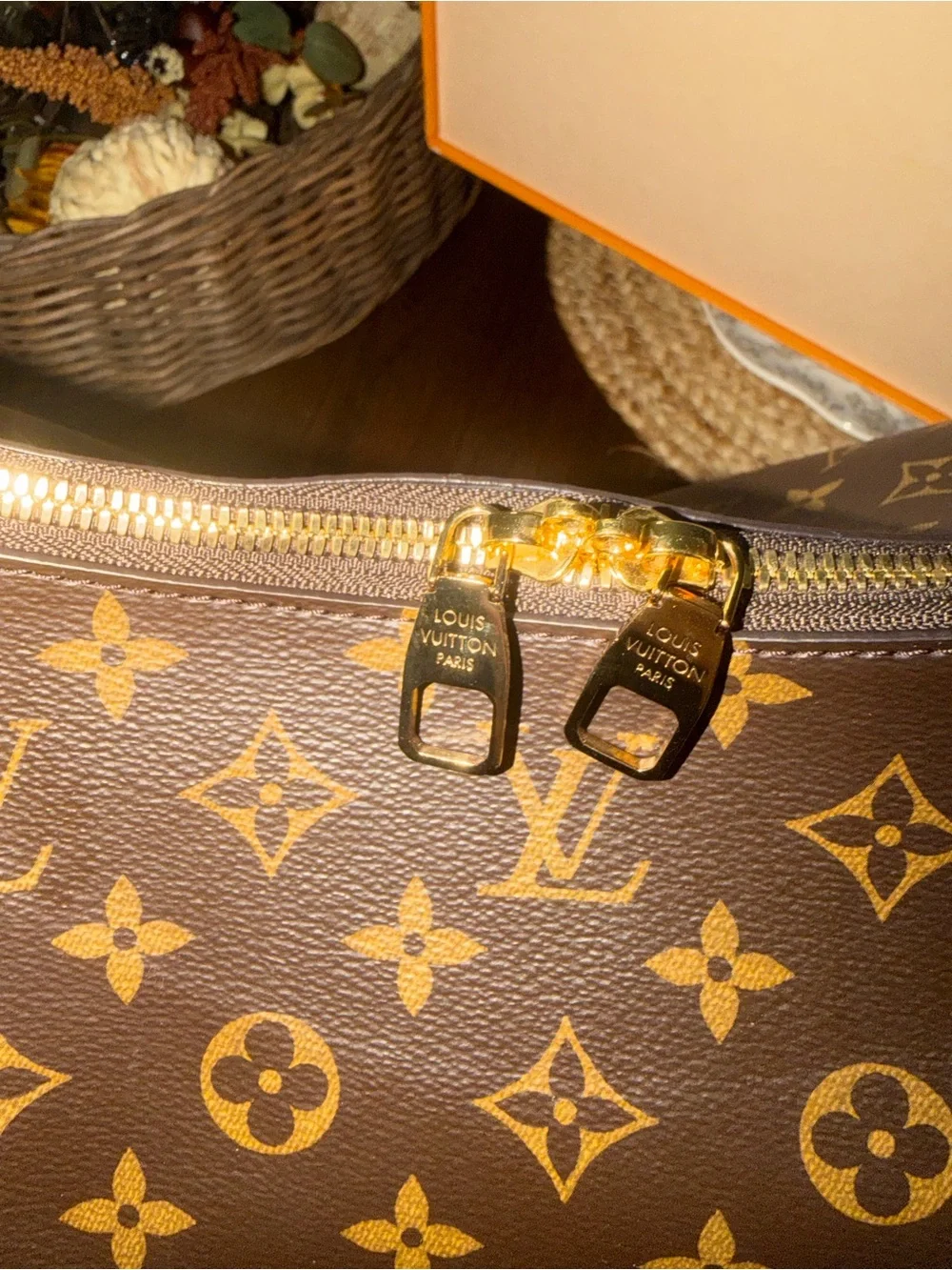 Louis Vuitton Monogram Shoulder Hobo in Brown with Red Trim